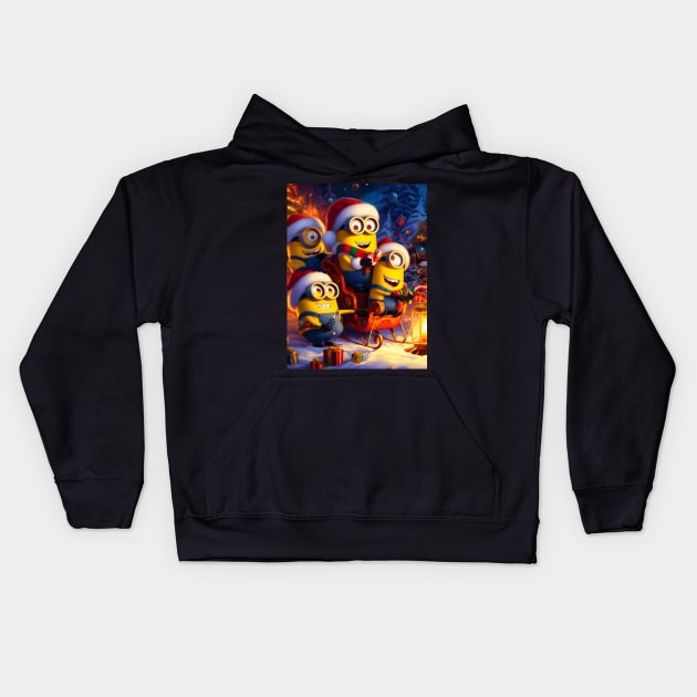 Merry Minions: Festive Christmas Art Prints Featuring Whimsical Minion Designs for a Joyful Holiday Celebration! Kids Hoodie by insaneLEDP